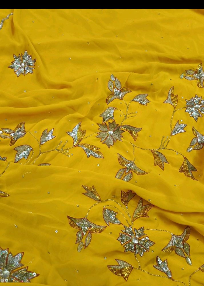 Mustard Color Stone Heavy Work Saree