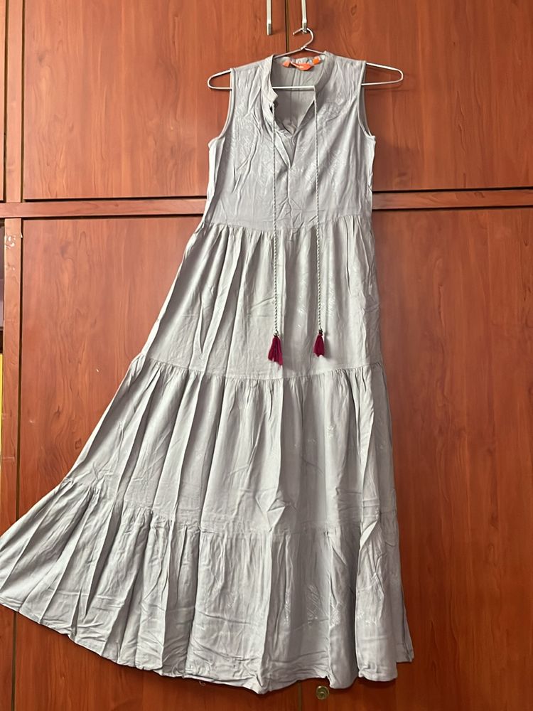 Grey Full Length Ethnic Dress