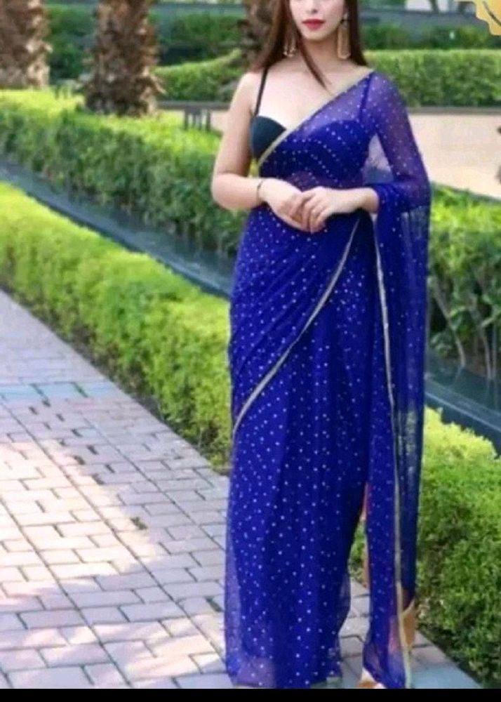 Blue Saree Without Blouse