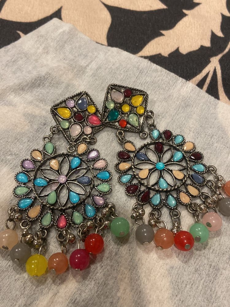 Kundan with stone multicoloured earrings