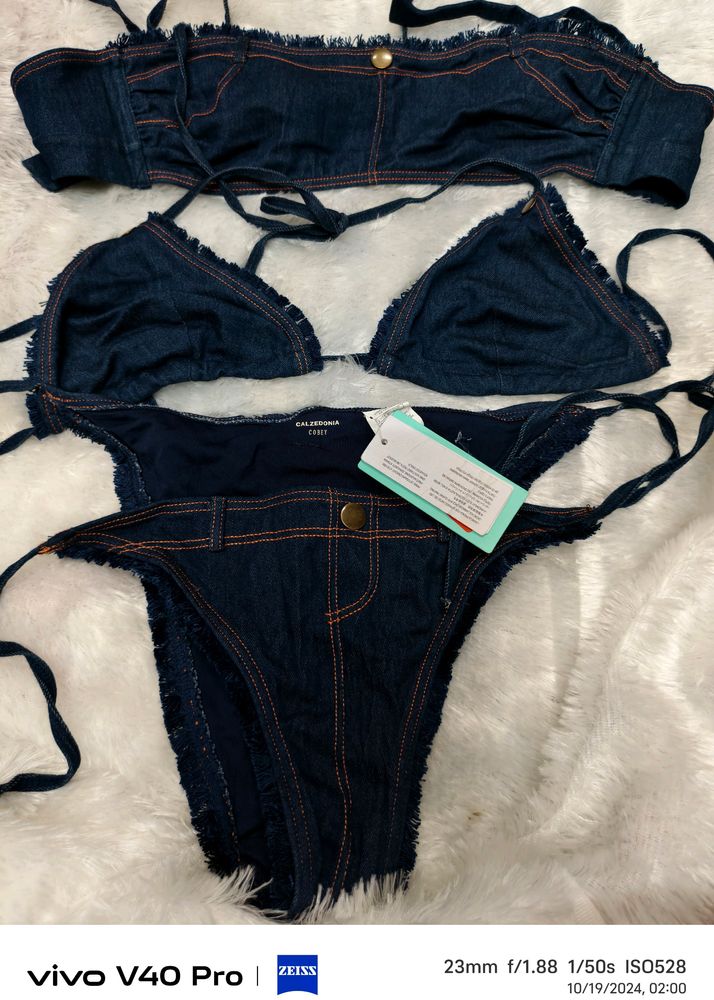 "Trendy Denim Three-Piece Bikini Set – For a Bold