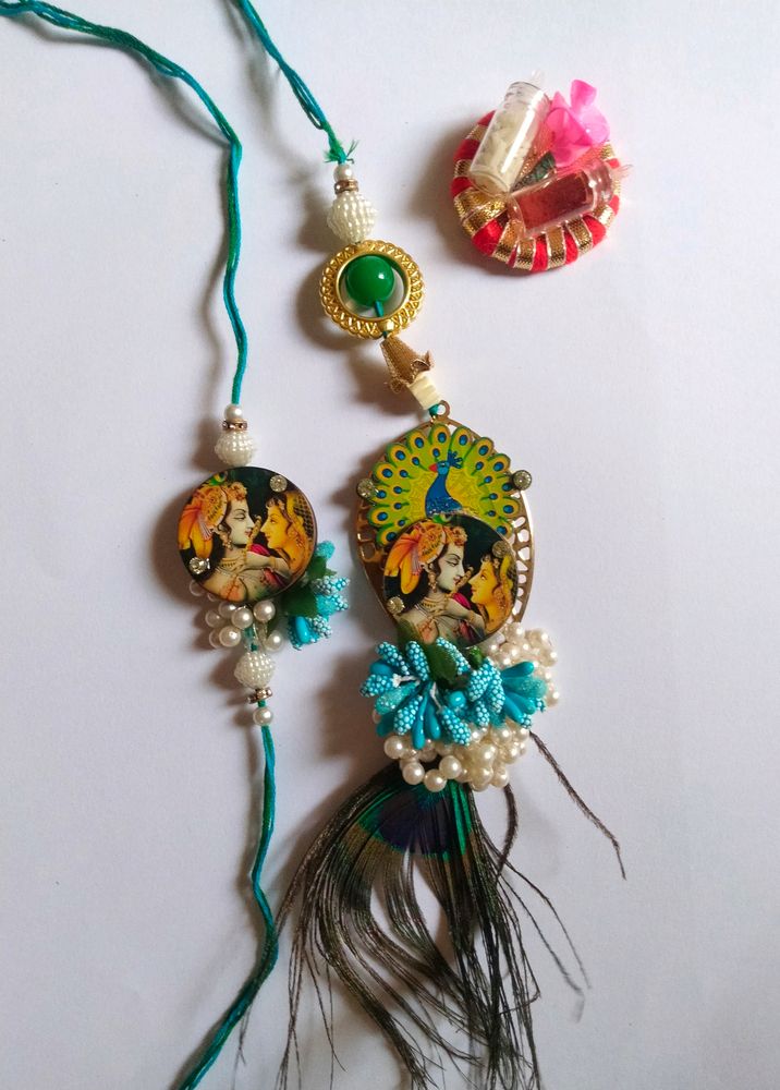 Radha -Krishna Design Rakhi and lumba set