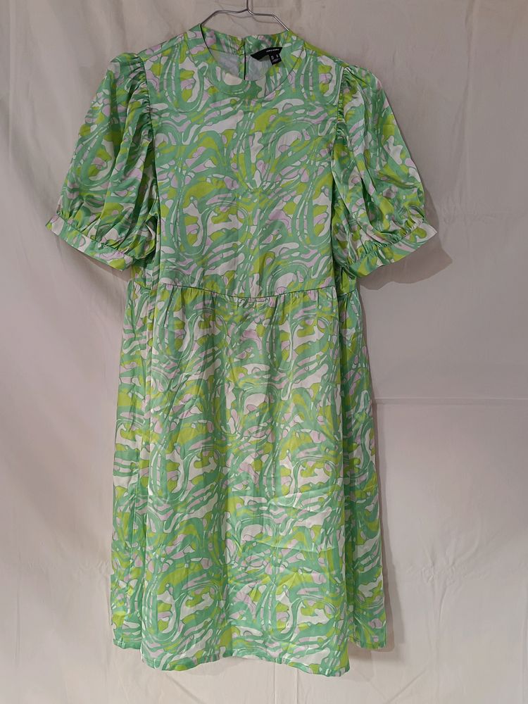 Green Abstract Print Fit & Flare Dress