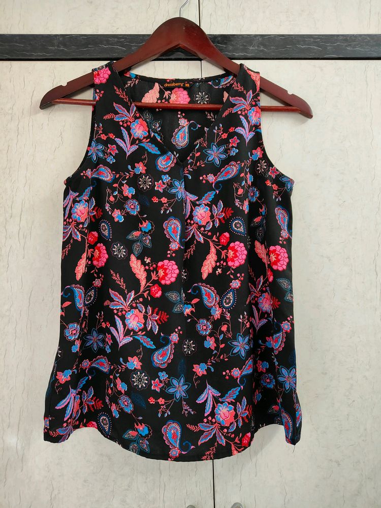 Black And Pink Floral Top