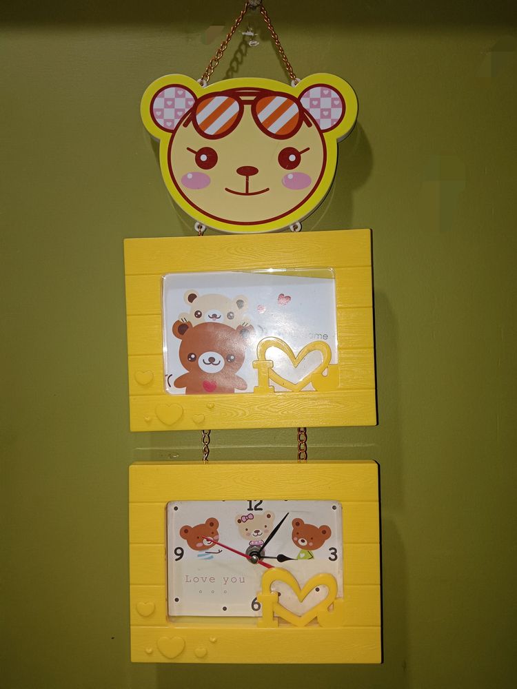 🌟 Bear Themed Wall Clock & Photo Frame Combo 🐻🕒