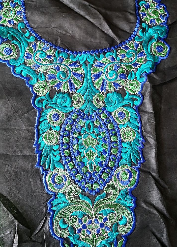 Embroidered Neckline Yoke-blue