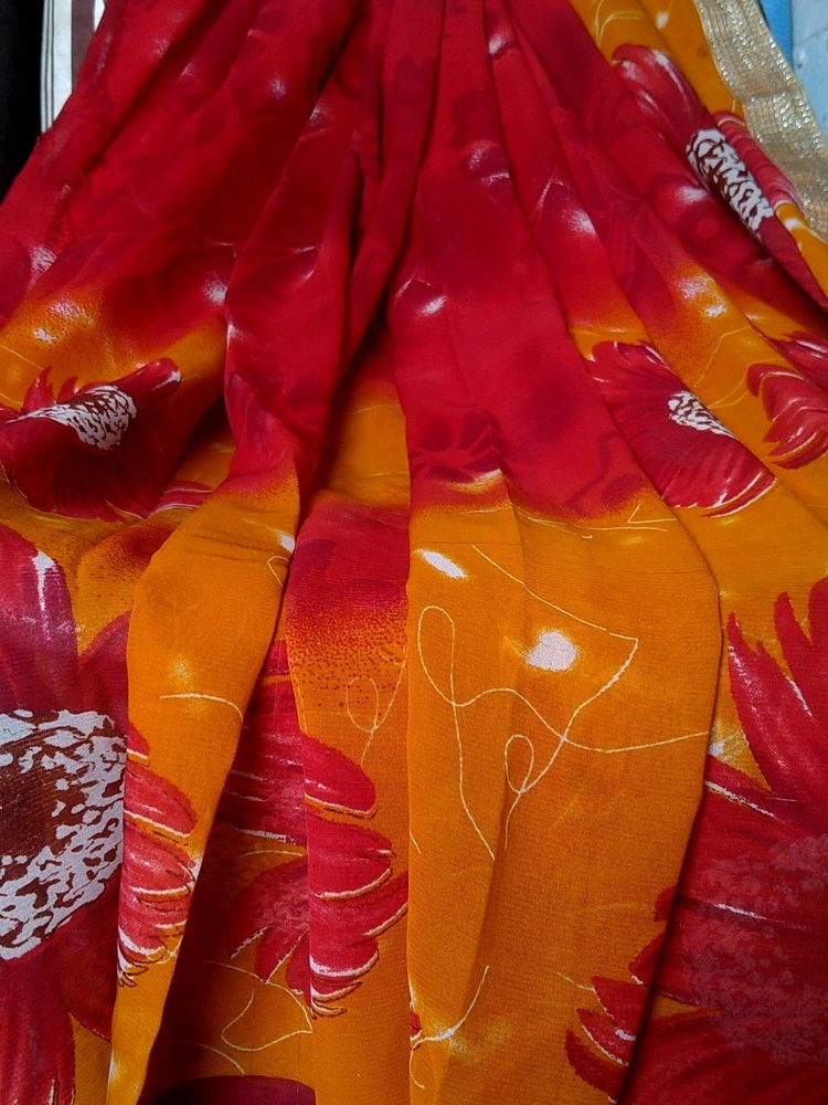 Printed Yellow Colour Sarees