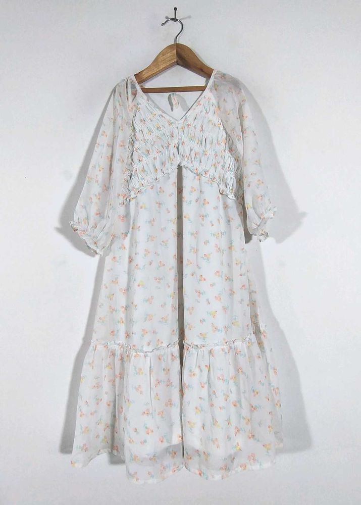 Off White Floral Print Dress (Girl's)