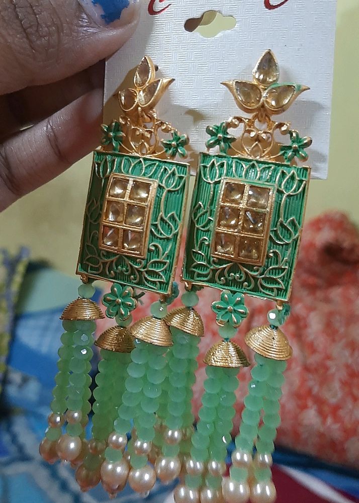 Green Long Earring