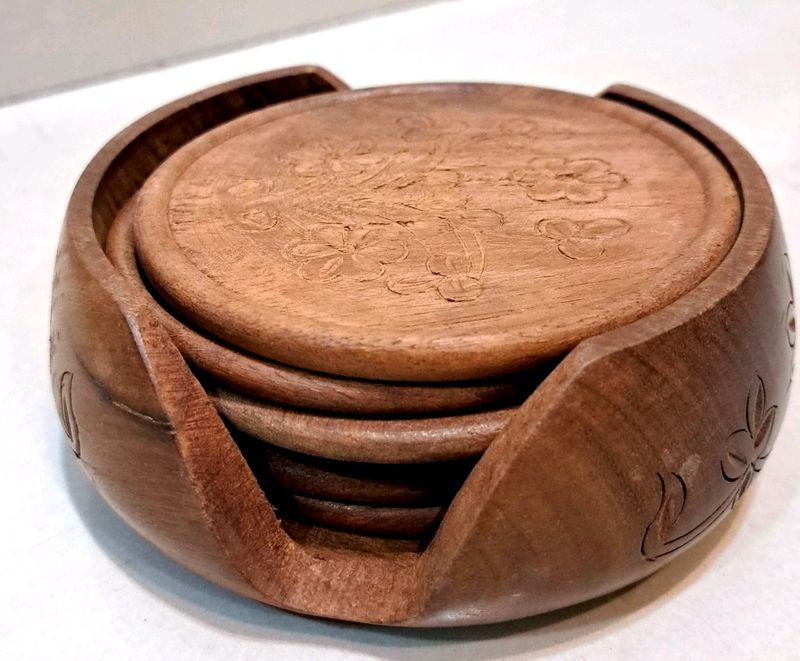 New WoodenTea Coasters Set Of 6 Antique