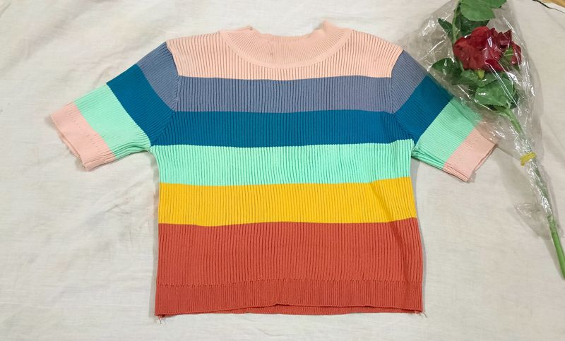 Ribbed Crop Rainbow Top