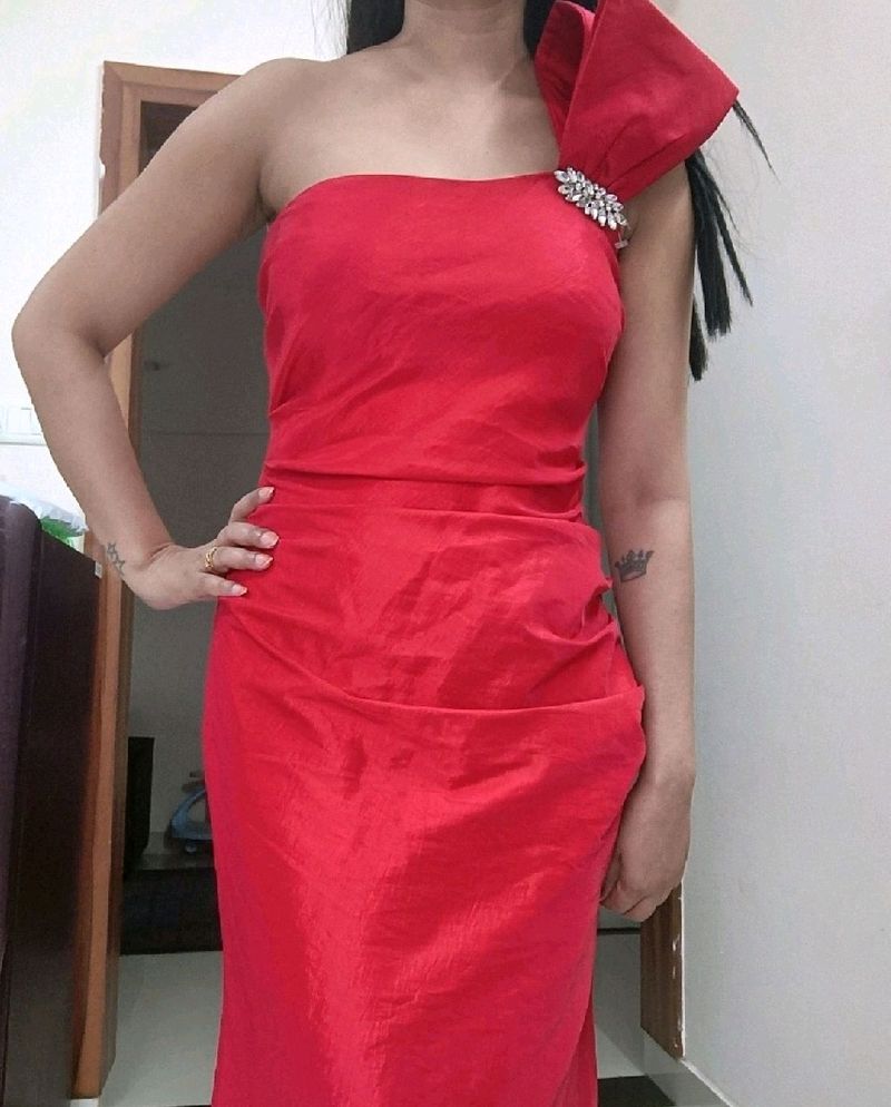 Red One Sided Gown