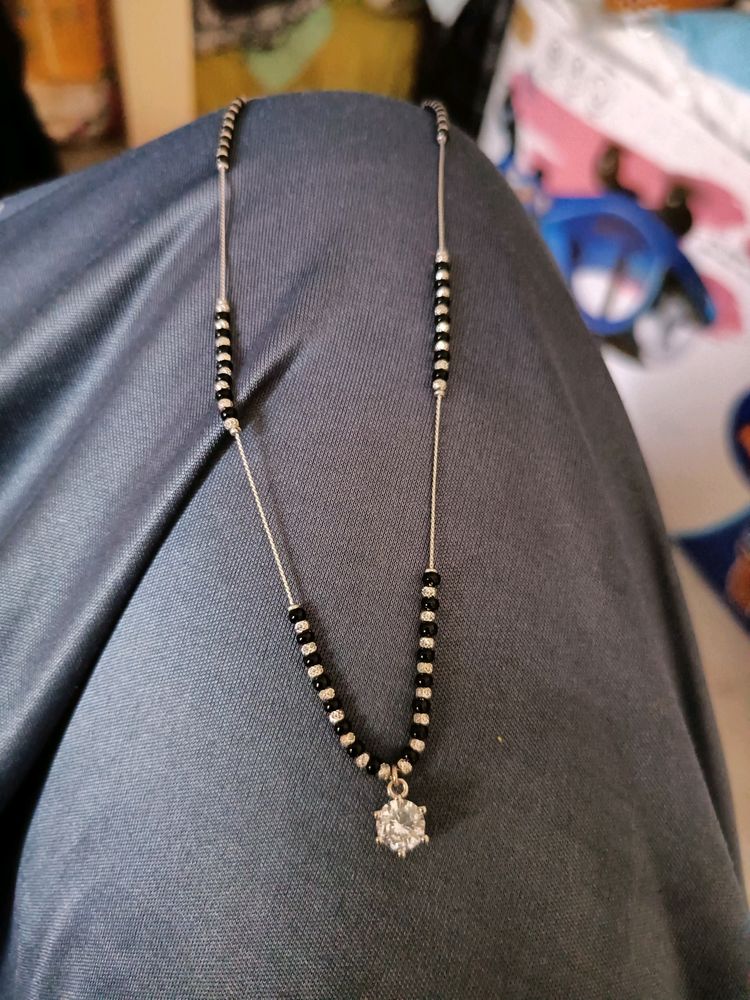 92.5 Silver Black Beads Chain