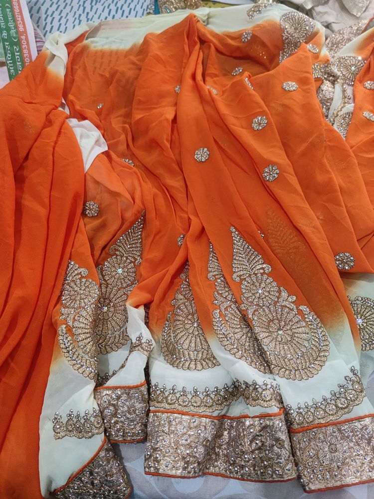 Beautiful Orange Colour Georgette Saree