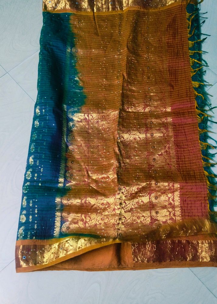 Multi  colour pure Gadwal saree