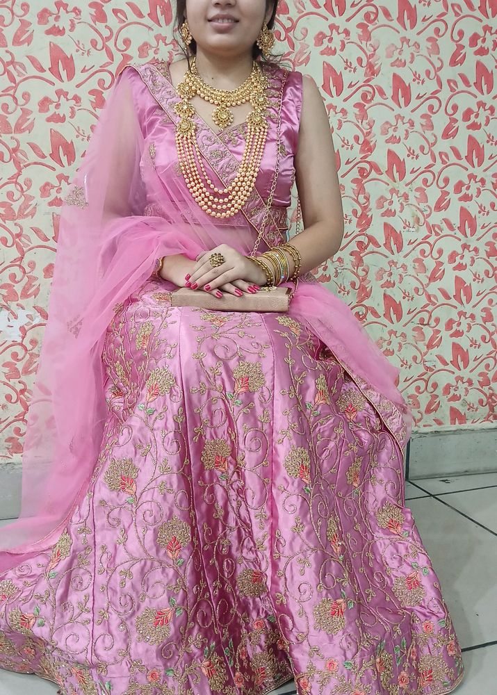 Pink Satin Lehenga