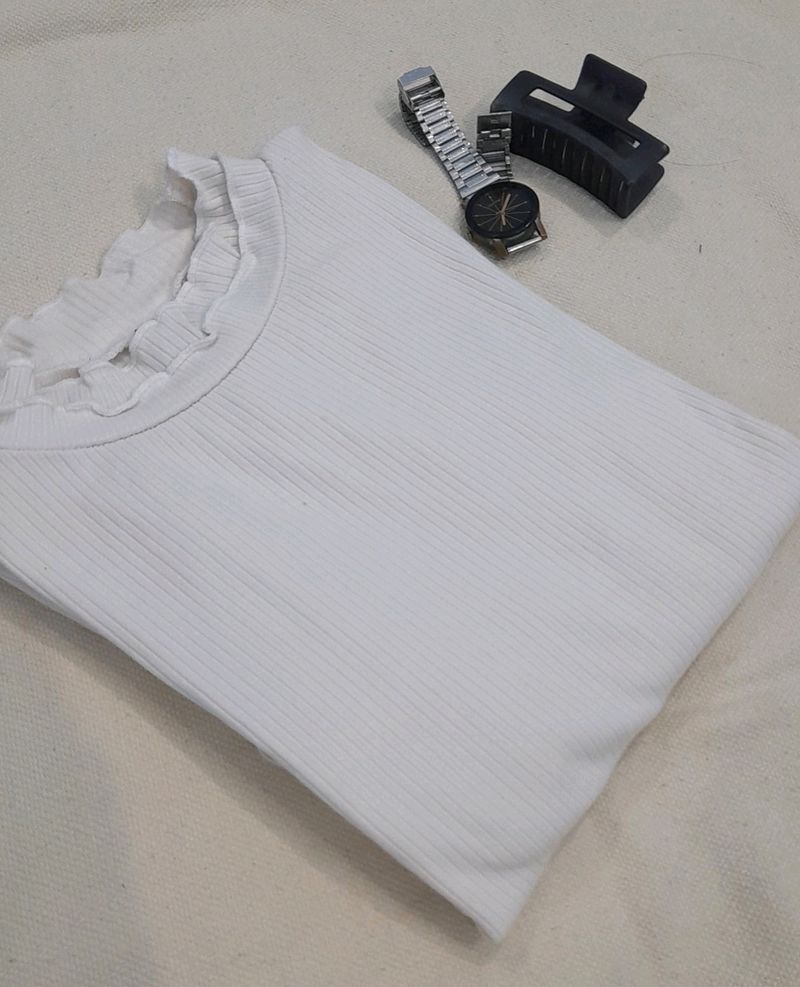 White Fitted Ribbed Top