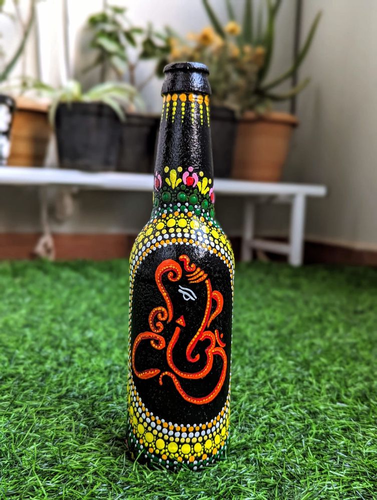 Handpainted Bottle With Dot Mandala Art