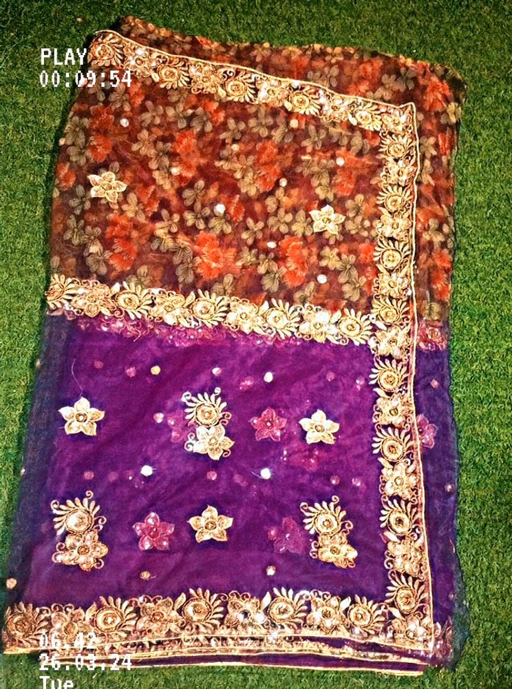 🌸Embellished Net And Orgenza Multi Purple 💜saree