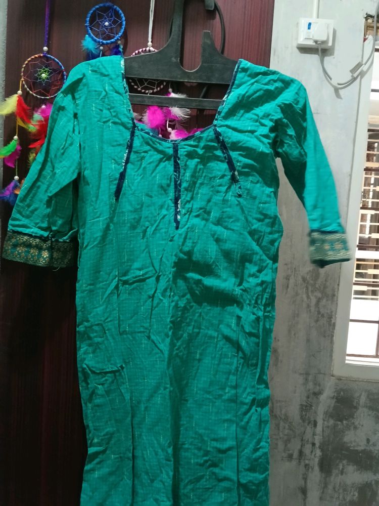 Sea Green Side Open Kurti