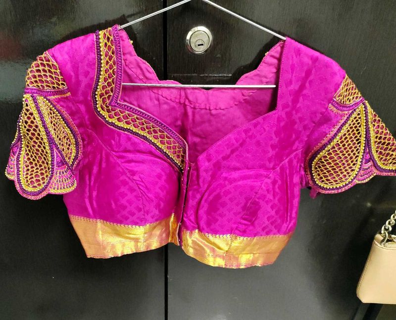 Pure Silk Maggam Blouse With Cutwork Design