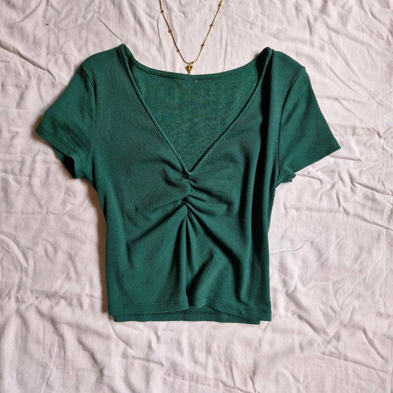 H&M Green Y2k Pinterest Forest Core Coquette Top