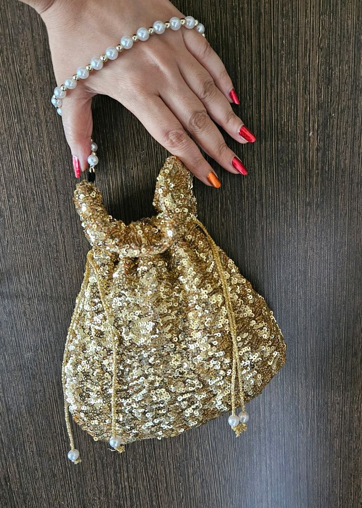 Gold Sequins Embroidered Potli Bag