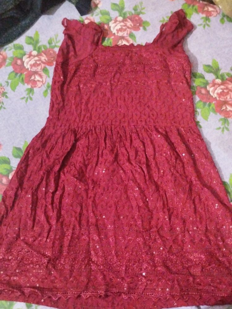 BEAUTIFUL CHIKANKARI FROCK KURTI WITH DUPATTA