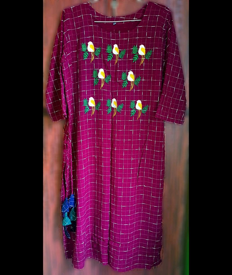 Maroon Kurti With All Over Embroidery Work