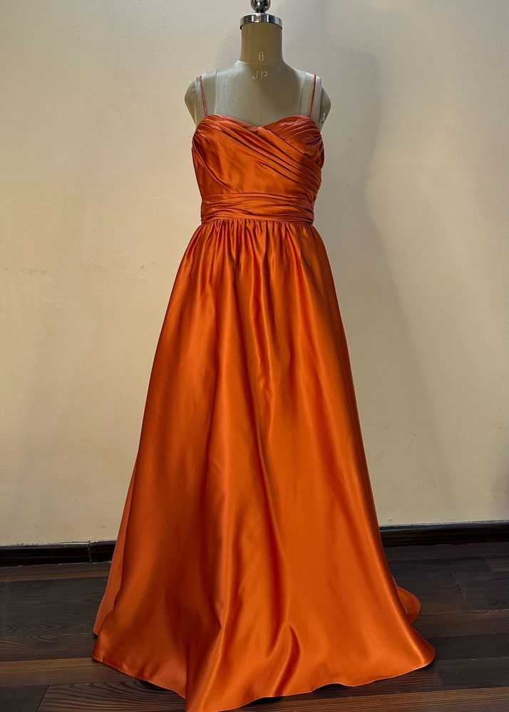 Rust orange Slip Dress With Cancan Layer