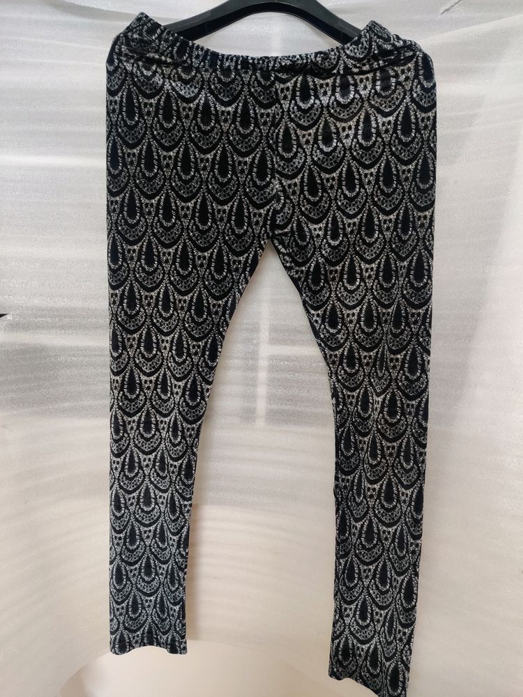 Black Printed Velvet Trousers