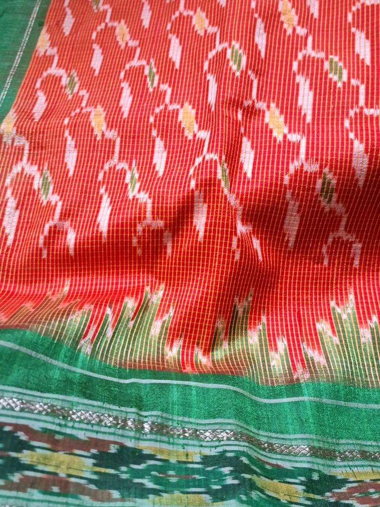 Orange Pochampally Pure Silk Saree