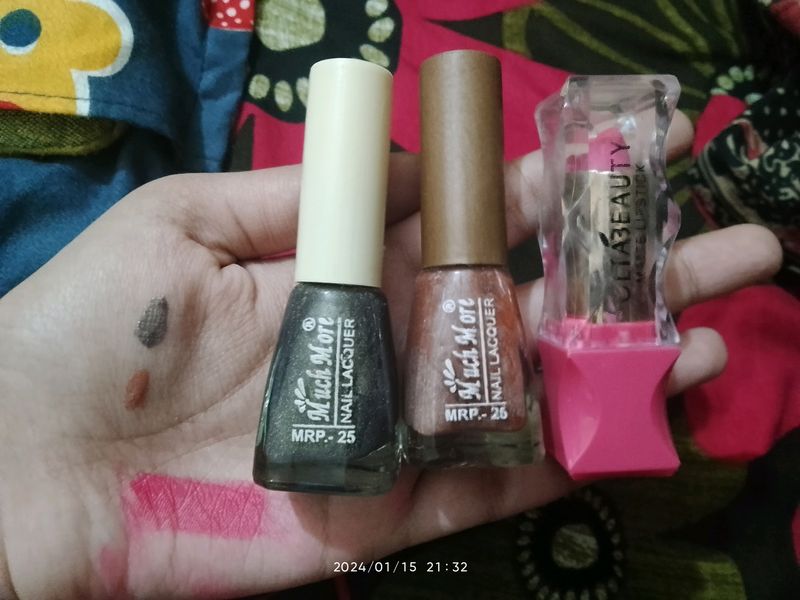 2 Nailpaints And 1 Lipstick