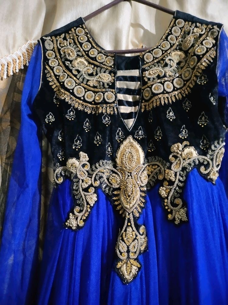 Navy Blue Long Gown With Dupatta