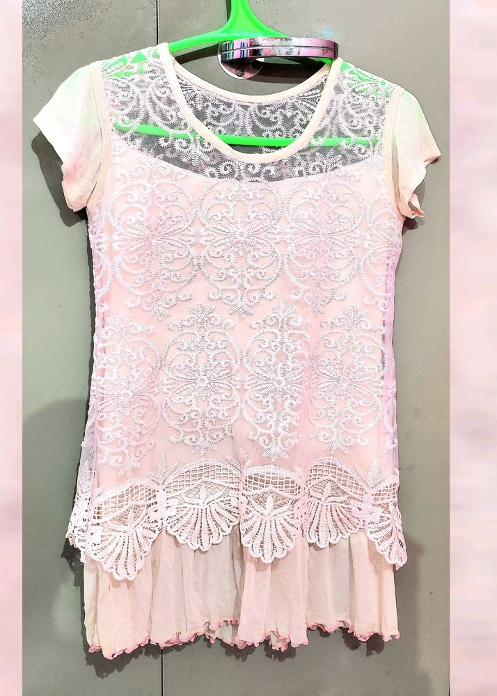 Pretty Lace Top - Peach, Size - S