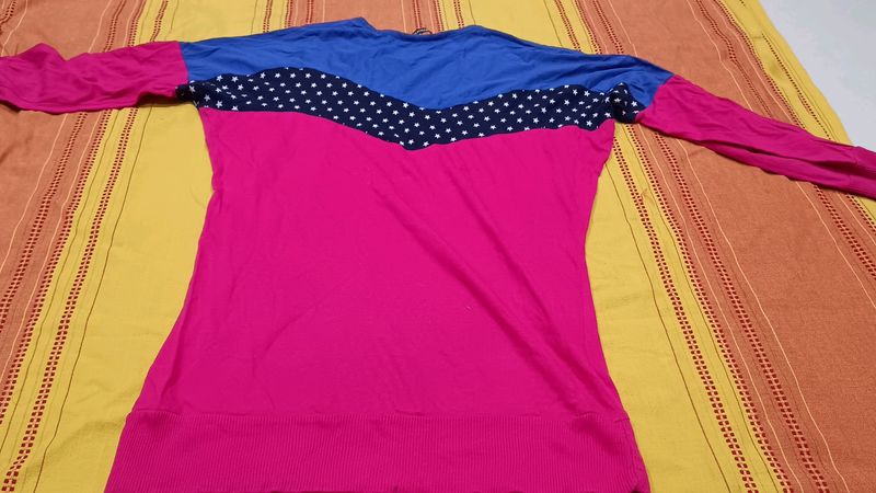 Beautiful Blue And Pink Color Fall Shoulder Top