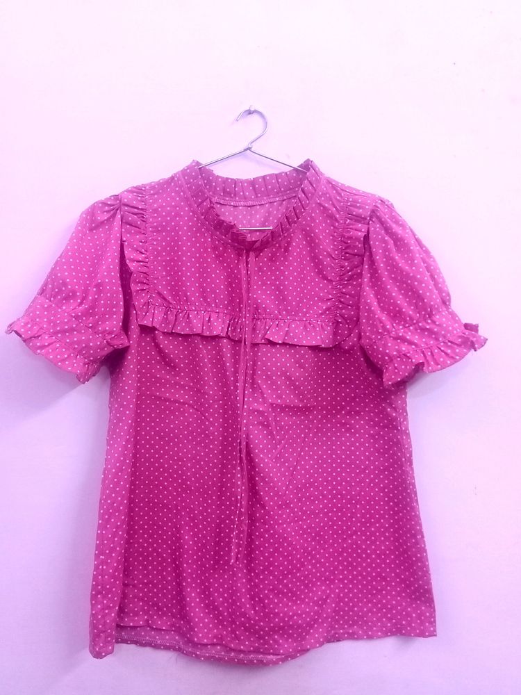 Rose Pink Korean Style Top With Fluff Sleeves