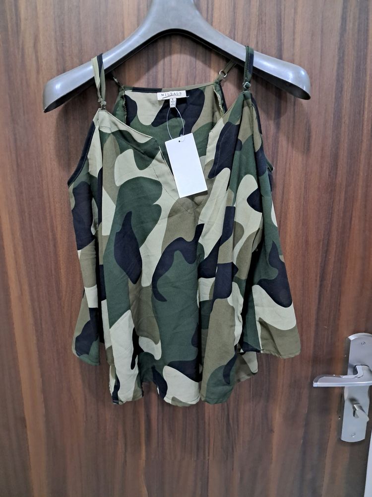 Army Camouflage Print Cold Shoulder top