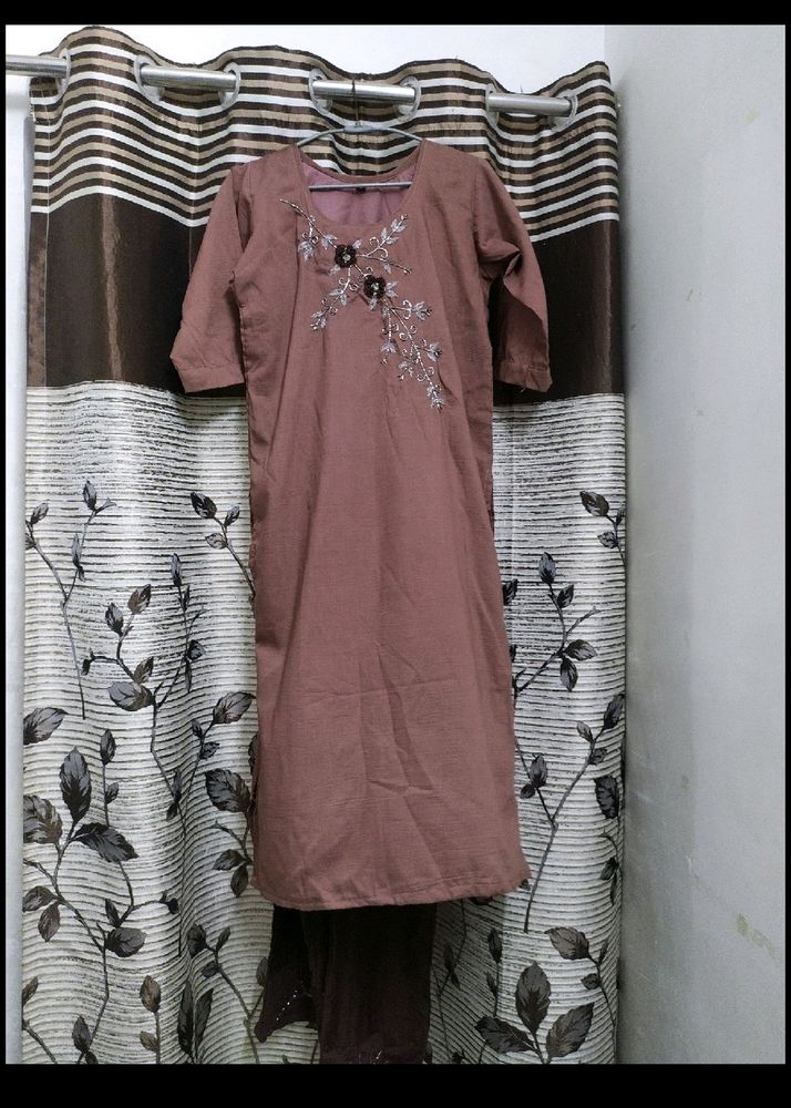 Kurti Hand Work Pant Brown Color Same Aayngi