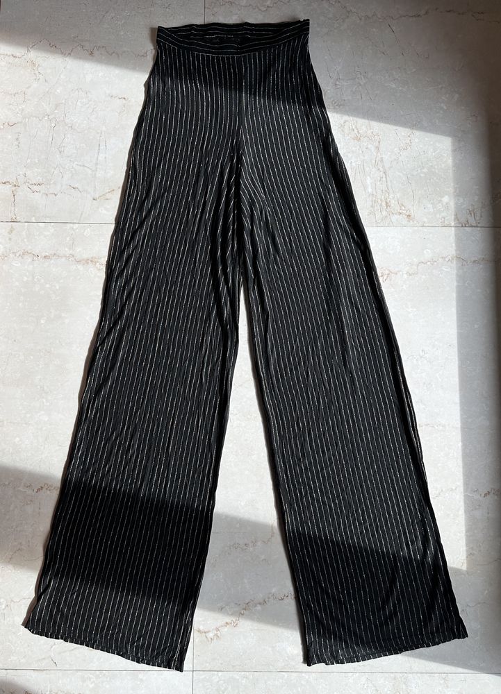 High Waist Gold & Black Striped Wide Pants