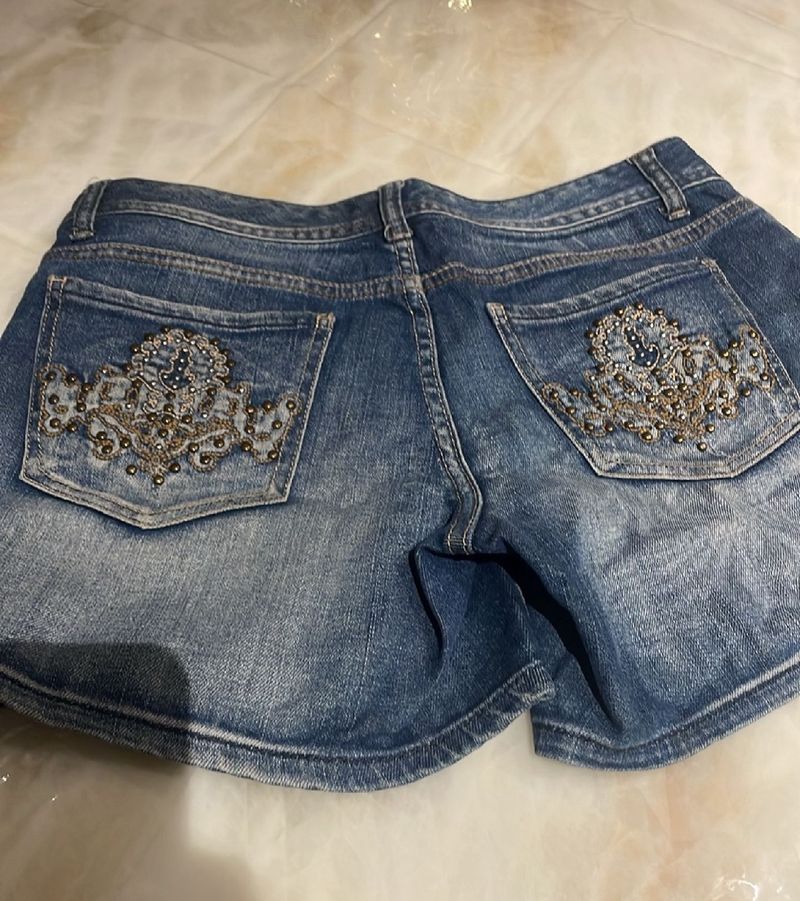 Denim Embroidered Short