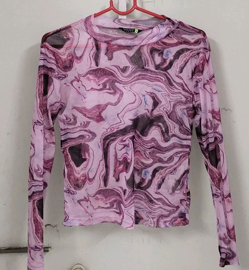 Y2K Marble Print Mesh Top