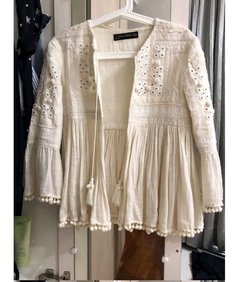 Zara embroidery cream boho jacket