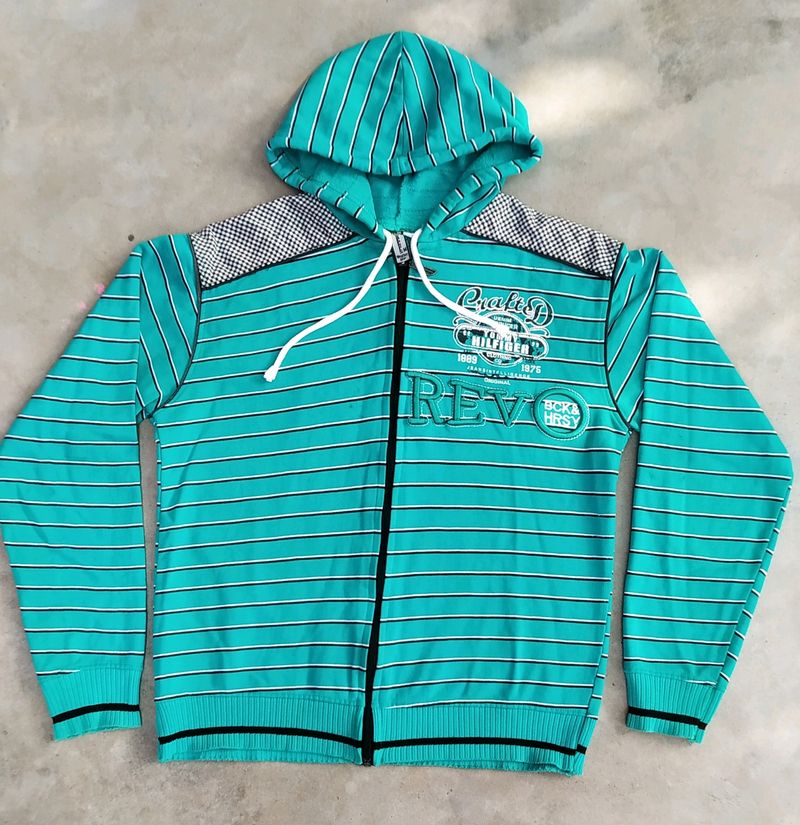 Sky Blue Cotton Full Sleeves Mens Hoodie