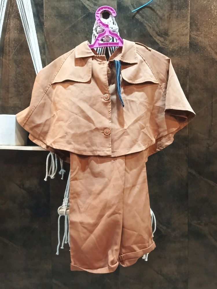 Brown Korean Cape And Trouser