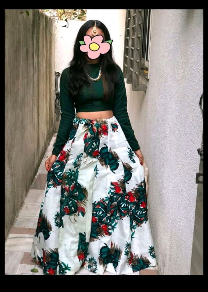 Multi Printed Skirt With Floral Work