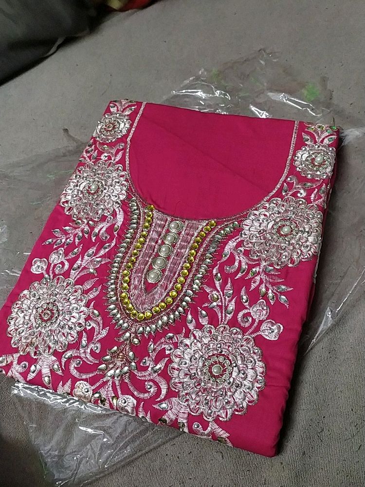 Beautiful Pink Party Wear Unstitched Suit