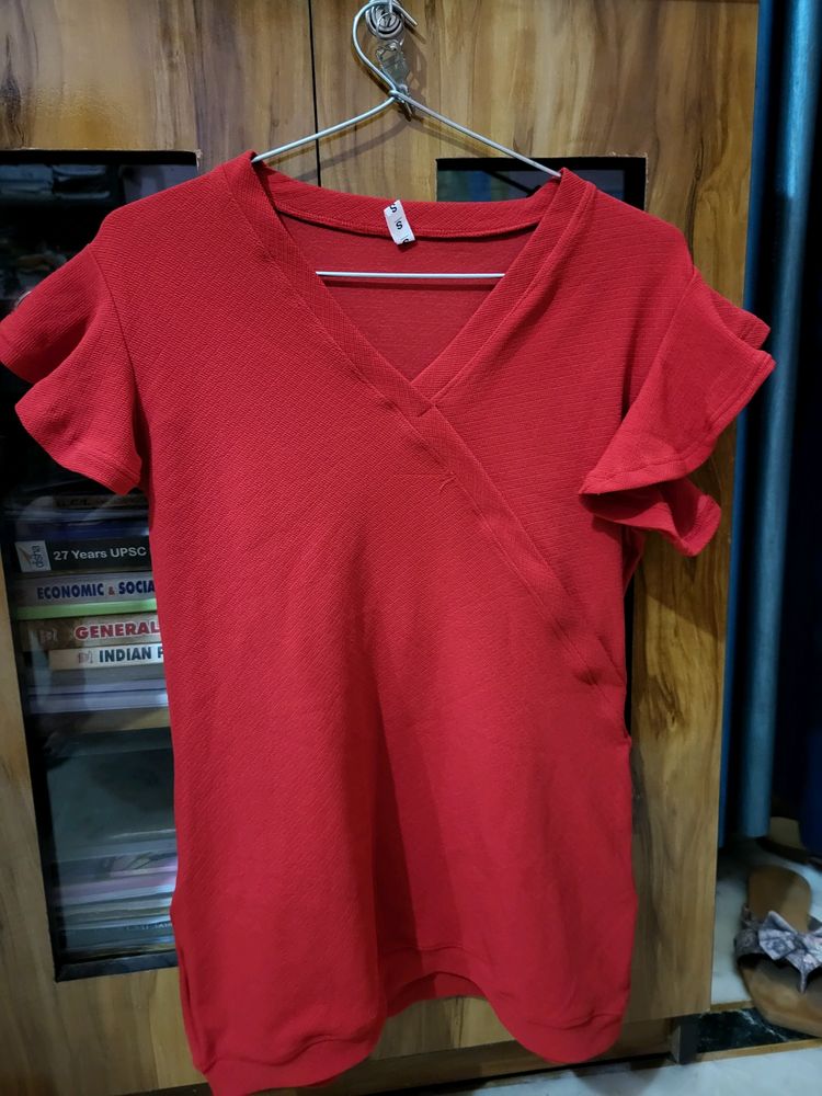 Red Top With Frill Sleeves