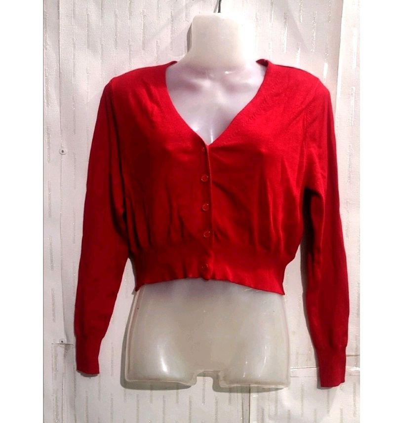 Red Crop Cardigan Sweater for Women's