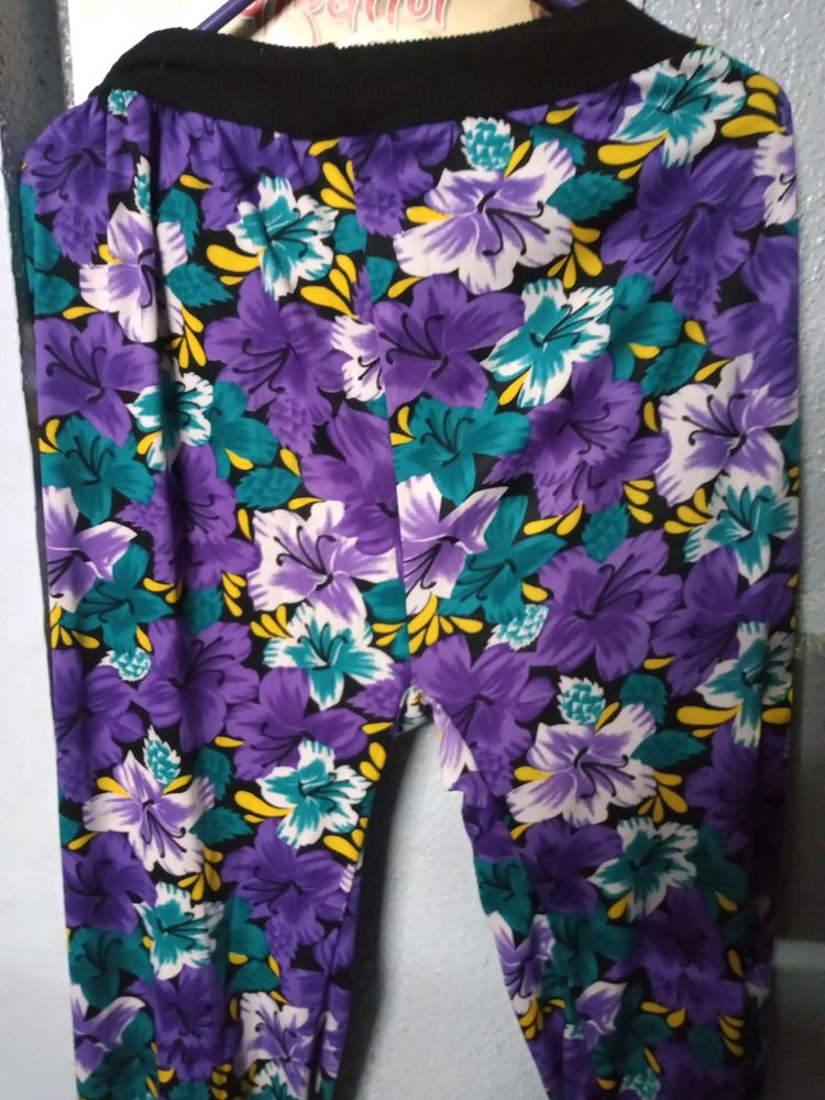 Flowery printed purple nd black combination heram pant